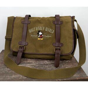 Vintage Walt Disney World Green Canvas American Tradition Duffle Messenger Bag